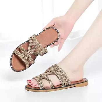 Сандалии Плоская обувь для женщин Новый стиль Женские тапочки Обычные Распродажа Слайды Дизайнерская Роскошная Удобная и Элегантная Обувь Лето 35