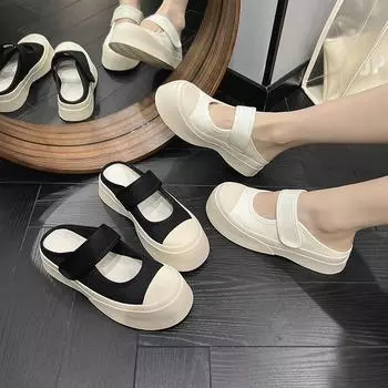 Сандалии-полушлепки Мэри Джейн из массивной парусиновой ткани 34 чёрный