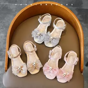 Сандалии принцессы для девочек со стразами, мягкие детские сандалии с жемчугом и бантом, модная детская обувь для выступлений, размер 26-35 26 золотой