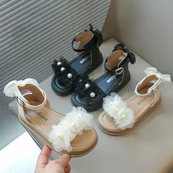 Сандалии принцессы для девочек в римском стиле, милые летние детские сандалии в повседневном стиле с открытым носком, элегантные детские сандалии-гладиаторы с толстым дном и бантом 26 бежевый