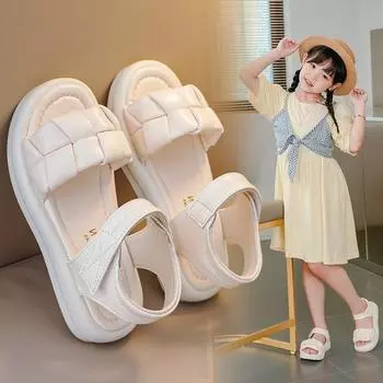 Сандалии принцессы, летняя обувь для девочек, детские сандалии на мягкой подошве, модная пляжная обувь, сандалии на плоской подошве, детская обувь 37 белый