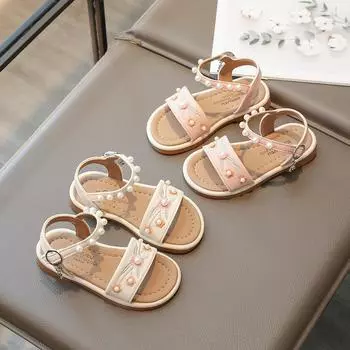 Сандалии принцессы с вышивкой для девочек на мягкой подошве, модные детские сандалии с жемчугом, нескользящие, летняя пляжная обувь для детей, все подходящие 24 розовый
