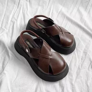 Сандалии Retro Muffin Roman с толстой подошвой, женские плетеные сандалии с одной пряжкой и съемным ремешком 35