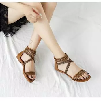 Сандалии Римские ремешки Туфли на плоской подошве 36 чёрный