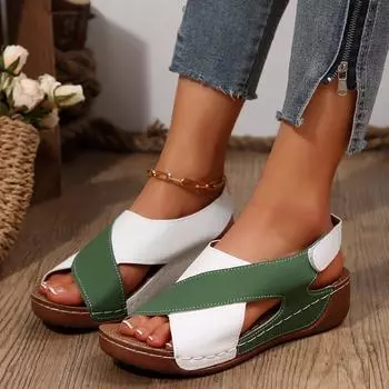 Сандалии римские женские с толстой подошвой, цветные, с застежкой-молнией, с открытым носком, на липучке 36 зелёный