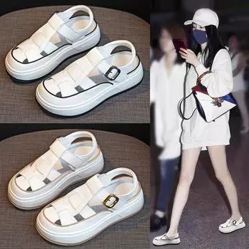 Сандалии Roman Baotou, летний новый стиль для женщин, толстая подошва с бисквитом, дырка, женская обувь, повседневная белая обувь, сандалии для ношения на улице 35