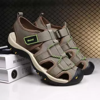 Сандалии ручной работы для отдыха на открытом воздухе, мужская дышащая летняя обувь, нескользящая пляжная обувь, обувь для избежания столкновений, полые туфли, повседневные сетчатые балетки 38 песочный