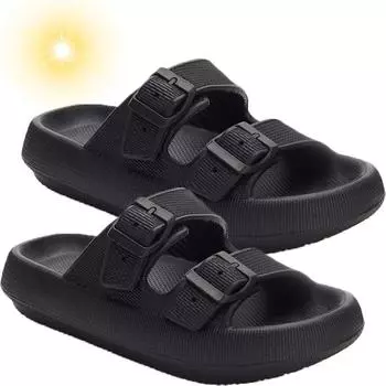 Сандалии с двойной пряжкой толщиной 4 см, ультраамортизирующие тапочки, мягкие сандалии, мужские нескользящие туфли для душа, банные тапочки, летние пляжные шлепанцы 36-37 розовый