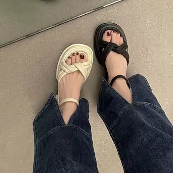 Сандалии с квадратной головкой, женские, верхняя одежда, модная летняя новая римская пляжная обувь на толстом каблуке и платформе 35