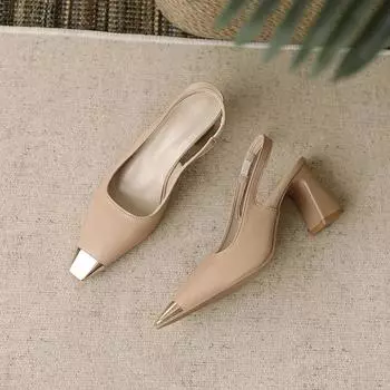 Сандалии с металлическим носком, женские, на низком каблуке, летние туфли, женские, с открытой пяткой, с квадратным носком, слипоны, черные, бежевые, в стиле пэчворк 34 абрикосовый