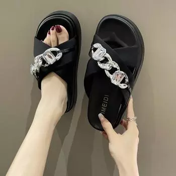 Сандалии с металлической пряжкой Женские босоножки на платформе с надписью Temperament Word Beach Shoes 35 чёрный