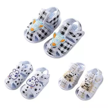 Сандалии с мультяшным рисунком для младенцев, легкая полые дышащие туфли с канвасами, прогулочная обувь на плоской подошве 11