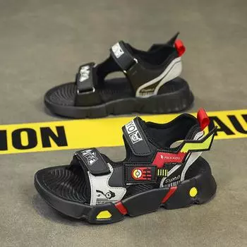 Сандалии с одним словом для мальчиков и девочек 2025 года, лето, корейская версия для детей, студентов, детей среднего и старшего возраста, младенцев, мягкая подошва, пляжная обувь Pikachu 28 бежевый