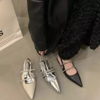 Сандалии с острым носком, летние женские туфли на плоской подошве, одинарная обувь 40 чёрный