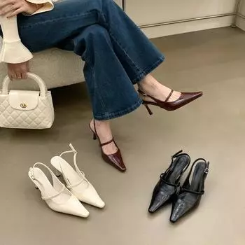 Сандалии с острым носом и тонким ремешком, пустые ремни, женские весенне-летние нежные универсальные туфли на высоком каблуке 35 белый