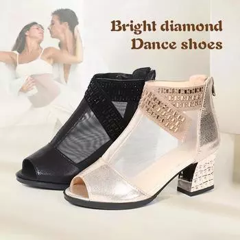 Сандалии с открытым носком, женская обувь на сетке, туфли на среднем толстом каблуке для девочек, уличная обувь 34 чёрный