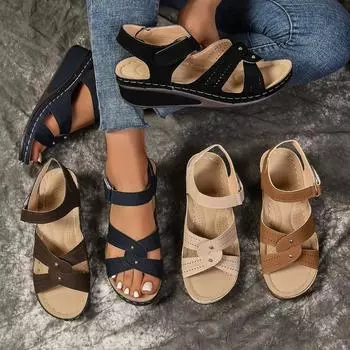 Сандалии с перекрестными ремешками на танкетке для женщин Летние гладиаторские сандалии на платформе с крючками для женщин, размер плюс 43, нескользящие сандалии на среднем каблуке 37