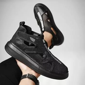 Сандалии с полой сеткой, высокие, закрывающие стопу туфли с римским носком, легкие, трендовые, повседневные, пляжные туфли, один ботинок 39