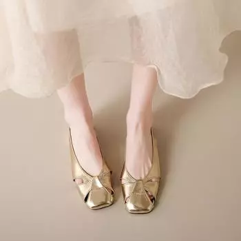 Сандалии с полым носком для женщин, золотистые туфли из мягкой кожи с квадратным носком и плоским дном с неглубоким вырезом, женская обувь больших размеров 34 золотой