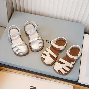 Сандалии с полыми носами для девочек, детские повседневные римские сандалии, модная летняя пляжная обувь для маленьких детей, все размеры 23-36 23 серебряный
