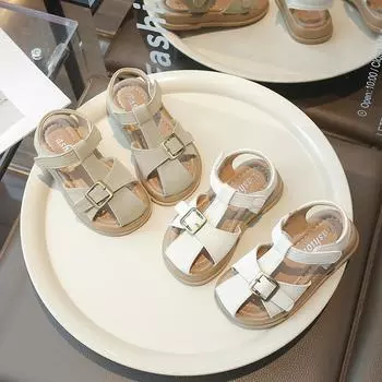 Сандалии с полыми носками для мальчиков и девочек, мягкие, детская летняя пляжная обувь, детские повседневные спортивные сандалии, универсальные, нескользящие, 2024 23 хаки