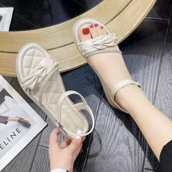 Сандалии с пряжкой и ремешком из одного слова для женщин 2024 года, простая повседневная женская обувь для отдыха на открытом воздухе, универсальные повседневные модные женские сандалии, женская обувь 35 бежевый