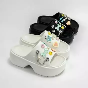 Сандалии с толстой подошвой для женщин, черные, белые, модные, для улицы, роскошные, с бриллиантами, сандалии для сада своими руками, сабо, водная обувь 36-37 чёрный