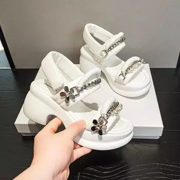 Сандалии с толстой подошвой Модные босоножки на толстом каблуке, увеличивающие рост 34 чёрный