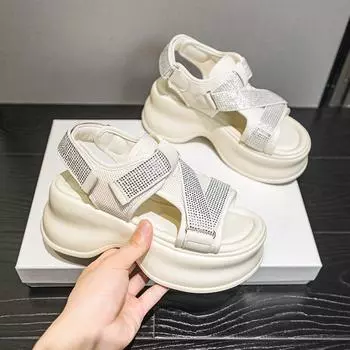 Сандалии с толстой подошвой, повседневные сандалии с увеличенным каблуком 34 бежевый