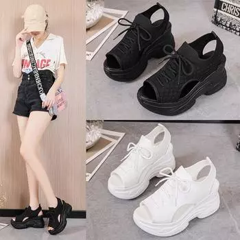 Сандалии с толстой подошвой в виде бисквитного торта, женская летняя корейская версия круглоносой студенческой пляжной обуви для отдыха и спорта 41 белый