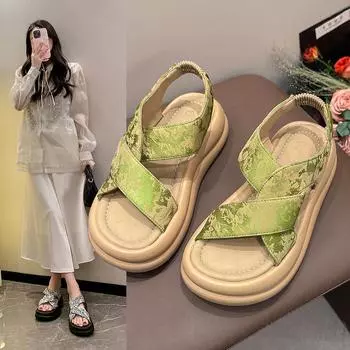 Сандалии с толстой подошвой, женская верхняя одежда, летняя повседневная спортивная обувь с цветочным принтом, римский пляж, женская обувь, модная женская летняя обувь, дышащая для жаркой погоды 35