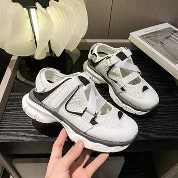 Сандалии с толстой подошвой женские с сетчатыми вставками дышащие спортивные удобные повседневные универсальные сандалии 35 белый