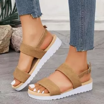 Сандалии с толстой подошвой, женские сандалии с круглым носком и покатым каблуком 36 чёрный