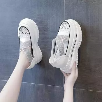 Сандалии с толстым носком и резинкой, женские летние новые туфли на платформе со стразами, универсальные повседневные туфли для рыбалки небольшого размера 34 хаки