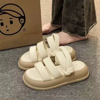 сандалии с толстыми подошвами, женские, новинка 2025 года, нишевые, высококачественные, французские летние тапочки, универсальная римская обувь 35