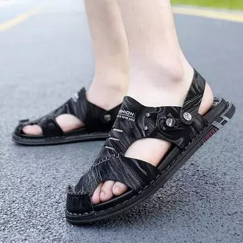 Сандалии с закрытым носком, мужская летняя одежда для отдыха, новые повседневные тапочки двойного назначения для вождения 38 чёрный