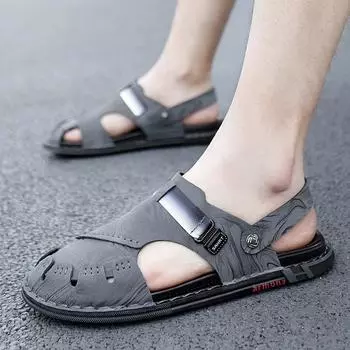 Сандалии с закрытым носком. Мужская обувь. Модная летняя одежда для водителей. Нескользящая мягкая подошва двойного назначения и износостойкие пляжные тапочки. 38 серый