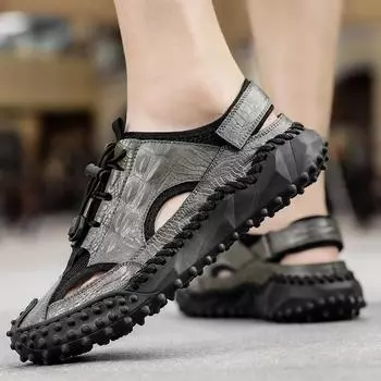 Сандалии с закрытым носком, мужские, новые, из натуральной кожи, летние, больших размеров, с ажурной мягкой подошвой, с ручной строчкой, модные пляжные туфли 38