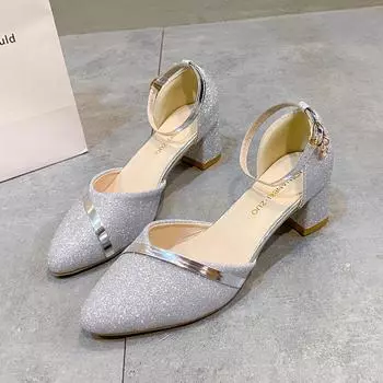 Сандалии с закрытым носком, универсальные модные летние туфли на массивном высоком каблуке с одним ремешком, женская обувь 35 чёрный