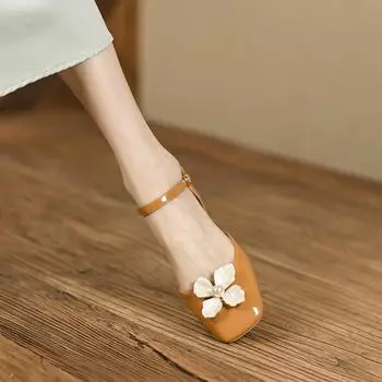 Сандалии с жемчужным цветком, женские летние лакированные туфли из искусственной кожи на толстом каблуке, полые туфли, сандалии для женщин, Sandalias De Mujer, туфли Мэри Джейн 39