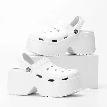 Сандалии-сабо с толстой подошвой для женщин, закрытые тапочки на толстой платформе, женские, лето 2024 г., босоножки на очень высоком каблуке-танкетке, женские 35-36 чёрный