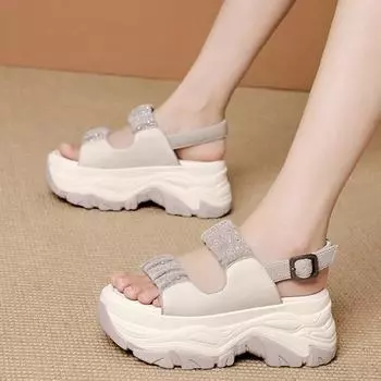 Сандалии со стразами, женская обувь, летние слипоны с пряжкой на ремне, уличная обувь для женщин, женские современные сандалии на платформе с открытым носком 34