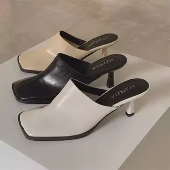 Сандалии Starkela French Stiletto Mule - женские летние туфли с квадратным носком и высоким каблуком 38 грязно-белый