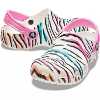 Сандалии-тапочки Crocs SKies Tqj 207600 94s Classic Animal Print Clog K Whi Mlti 175