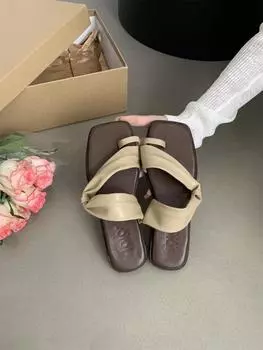 Сандалии-тапочки с квадратным носком и ремешком на щиколотке Женские сандалии на плоской подошве Женские повседневные туфли для отдыха на море Римские ретро-туфли Мюли Летние 35