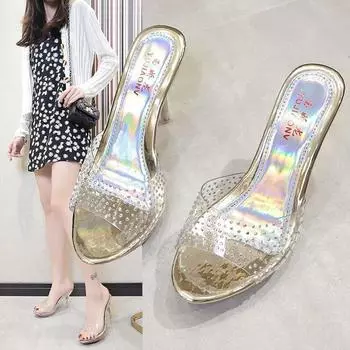 Сандалии Fish Mouth Тапочки Женская одежда Прозрачные Большие размеры Высокие каблуки Новый дизайн Роскошная женская обувь 35 белый