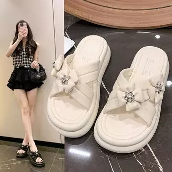 Сандалии-тапочки с толстой подошвой, женская верхняя одежда, летние тапочки с перекрестными ремешками, женские модные летние дышащие туфли 35