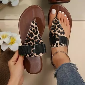 Сандалии, тапочки, сексуальные тапочки с леопардовым принтом, женские сандалии на плоской подошве, уличные тапочки 43 коричневый