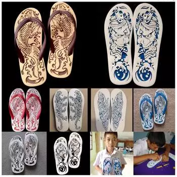 Сандалии, тапочки, шлепанцы, резиновые стринги, вырезание ручной работы, пара обуви, искусство, демон, злая рыба, карп, японский тигр, бабочка 230 mm