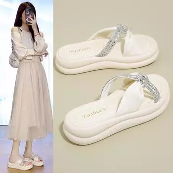 Сандалии Тапочки Женские Летние Уличные Сандалии Маффин Толстые Пляжные Сандалии Сандалии Фея с Юбкой Тапочки Для Отдыха Модные Женские Дышащие Туфли 35